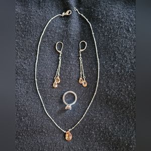 Avon sparkly topaz / silver jewelry gift set (necklace, earrings, ring) with box